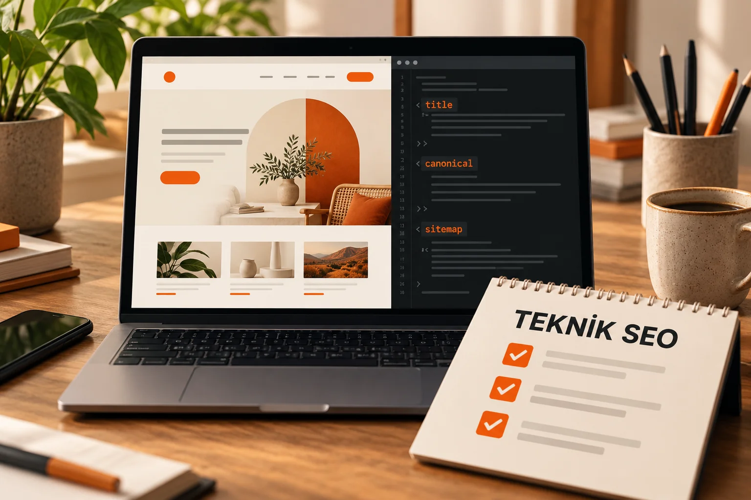 Web sitesi önizlemesi, title–canonical–sitemap kontrolleri ve teknik SEO kontrol listesi.
